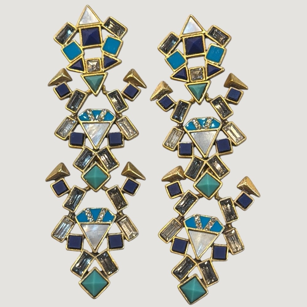 Stella & Dot Stone Tile Chandelier Earrings 3 In 1 Long Earrings Comes In Box‎